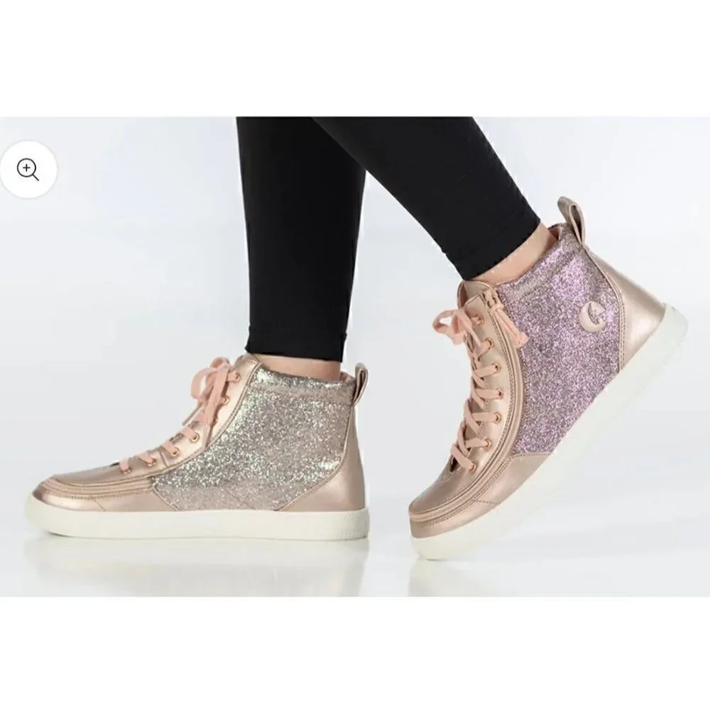 BILLY Classic Lace High Unicorn Glitter Sneaker - Rose Gold Kids Size 7